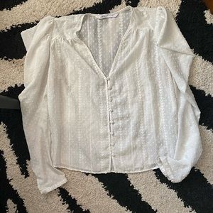 Zara White Sheer Patterned Button Blouse Small